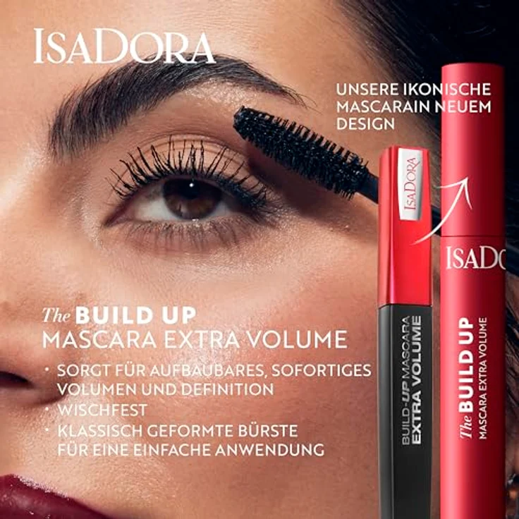 Isadora The Build Up Mascara Extra Volume (Super Black 01, 10 ml) - Volumen und Definition, wischfest – Bild 4