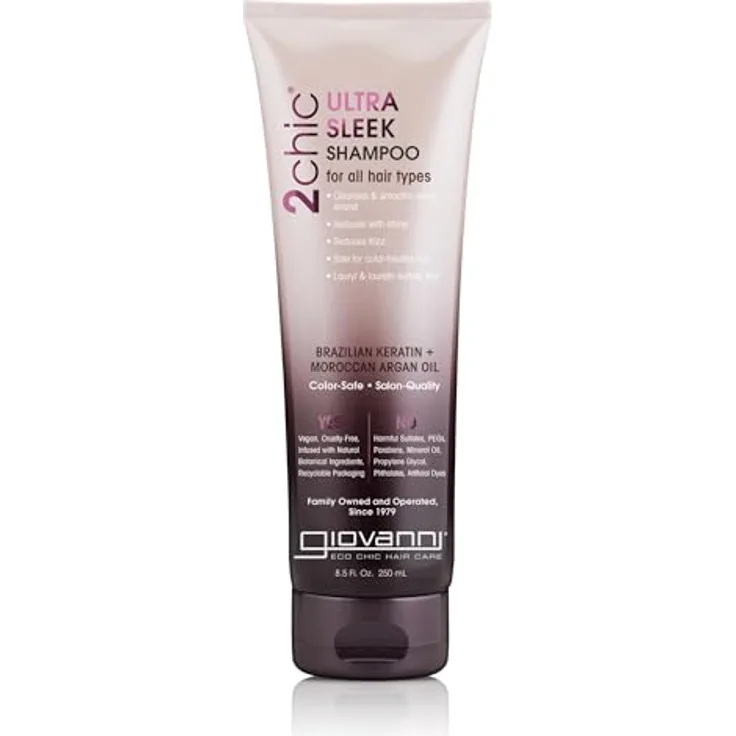 Giovanni 2chic Ultra-Sleek Shampoo, reparierendes Shampoo mit Keratin und Arganöl für glattes und glänzendes Haar, 250 ml