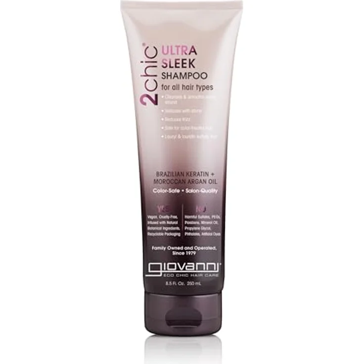 Giovanni 2chic Ultra-Sleek Shampoo, reparierendes Shampoo mit Keratin und Arganöl für glattes und glänzendes Haar, 250 ml – Bild 1