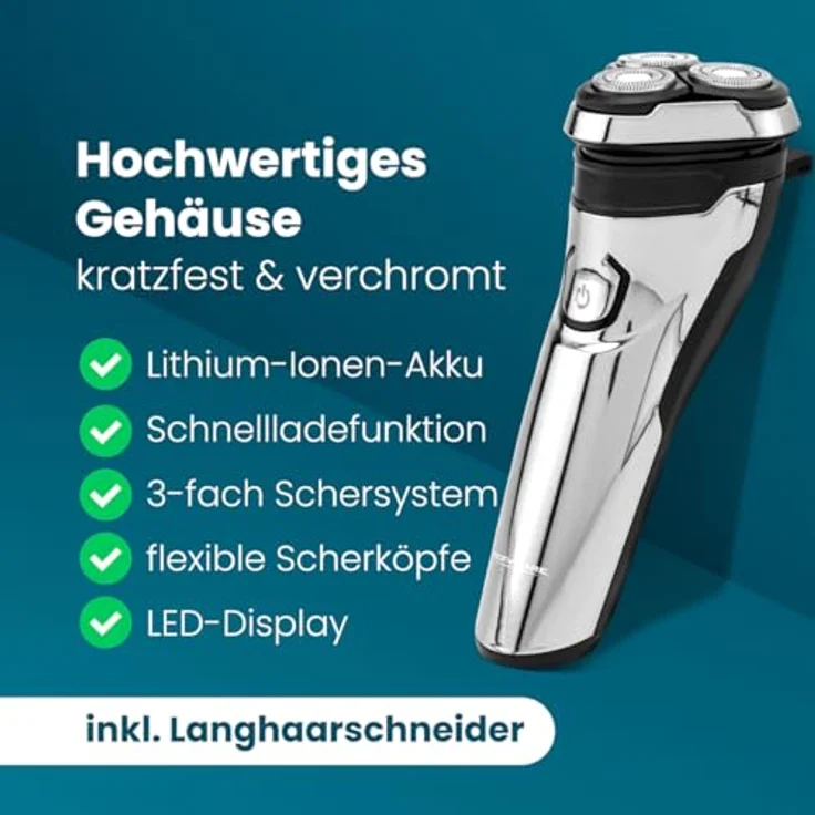 ProfiCare® PC HR 3139, Elektrorasierer für Herren mit 3-fach Schersystem, flexiblen Scherköpfen, Langhaarschneider und IPX6-Wasserschutz – Bild 2