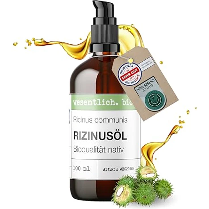 wesentlich. Rizinusöl BIO kaltgepresst 100ml - zur Pflege von Wimpern und Augenbrauen - Haut und Haar – Bild 2