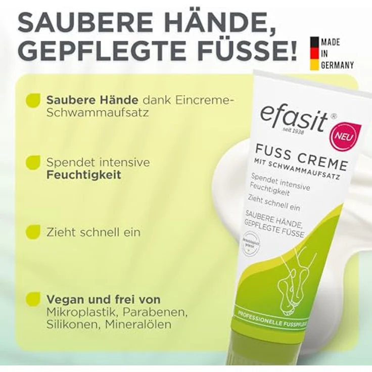 Efasit efasit Fußcreme mit Schwammaufsatz, Urea Fusscreme für trockene Füße, Anwendung ohne klebrige Hände, 75 ml – Bild 2