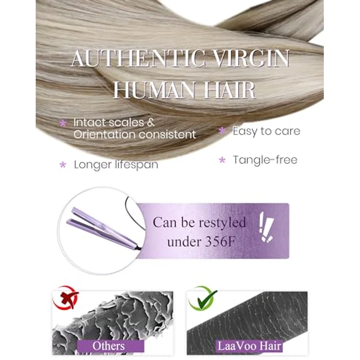 LaaVoo Nanoring Extensions Echthaar 35 cm Hellbraun mit Hellblond, 50G/50S, Kaltfusion, Remy, glatt, kein Haarbruch – Bild 4