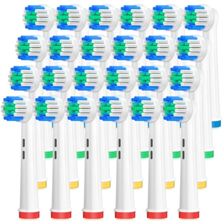 AnjoCare Ersatzbürstenköpfe für Oral B, 24 Pack, kompatibel mit Pro1000/3000/5000/7000, komfortable Reinigung mit DuPont-Borsten, farbcodierte Ringe für Familiennutzung – Bild 1