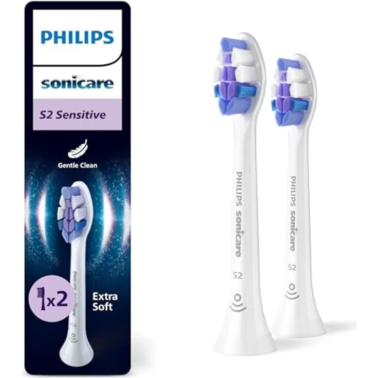 Philips Sonicare S2 Sensitive, Original Ersatzbürstenköpfe, Weiß, 2er-Pack, 62.000 Borstenbewegungen