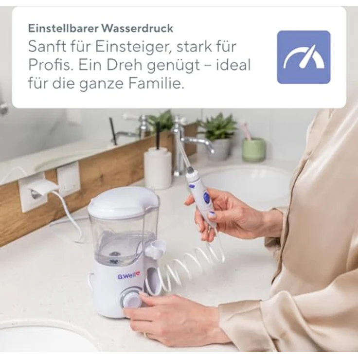 B.Well PRO-922, stationäre Munddusche mit 10 Betriebsarten, pulsierender Reinigung, 360-Grad-Düsendrehung, 600 ml Wassertank und 7 Düsen – Bild 4
