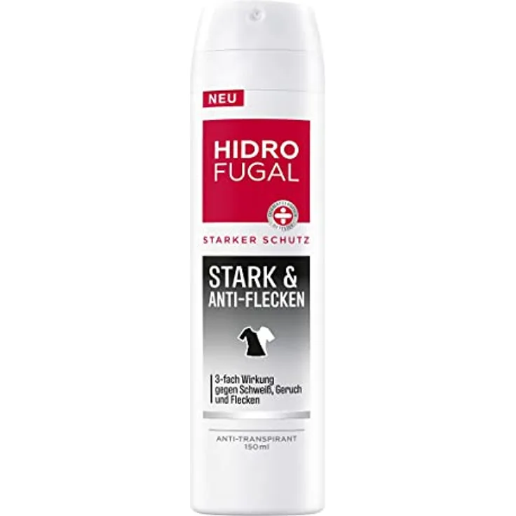 Hidrofugal Stark & Anti-Flecken Spray (150 ml), starkes Deospray gegen Schweiß, Geruch und Flecken, Anti-Transpirant gegen Achselnässe und Körpergeruch