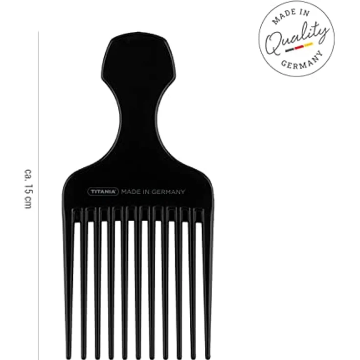 TITANIA Afrokamm Schwarz, grobzinkiger Lockenkamm mit Griff für lockige und naturkrause Haare, Made in Germany – Bild 2
