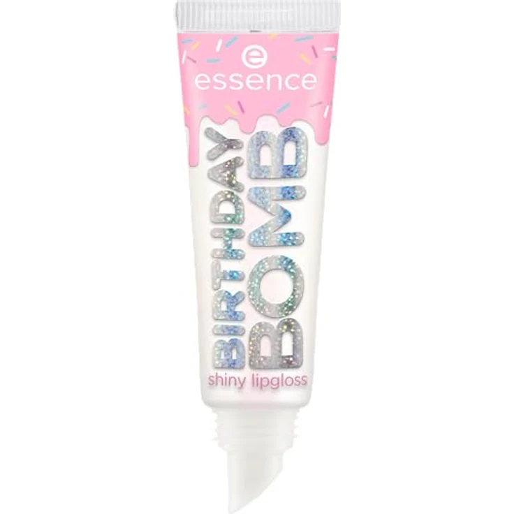 Essence Shiny Lipgloss CAKE MY DAY!, 10 ml mit rosafarbenen Glitzerpartikeln und süßem Geburtstagskuchenduft – Bild 2