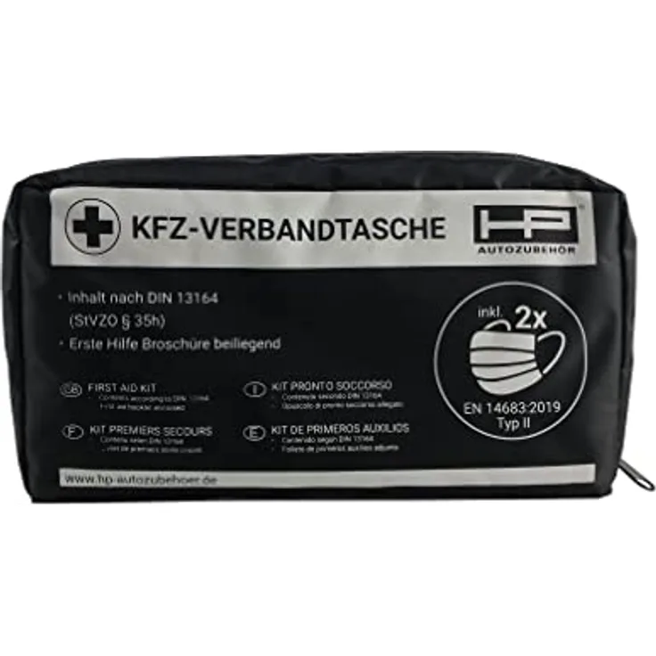 HP Autozubehör 10040 KFZ-Verbandtasche 2022 NEU Erste Hilfe Tasche, Notfall-Set Auto, Erste Hilfe Tasche DIN 13164:2022, First Aid Kit Schwarz