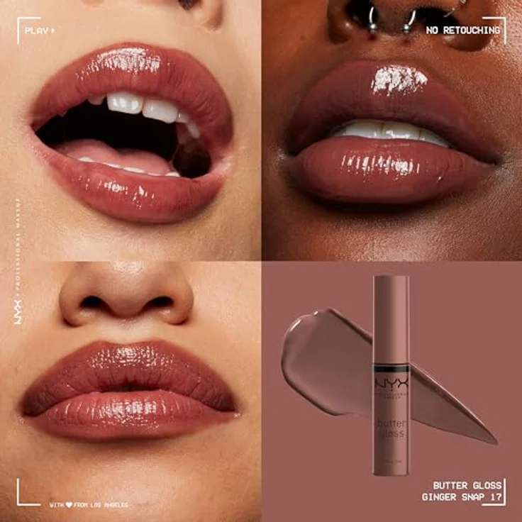 NYX Professional Makeup Butter Gloss Lipgloss, Farbton 17 Ginger Snap, 8 ml, hochglänzend, feuchtigkeitsspendend, glättet und kaschiert Linien – Bild 3