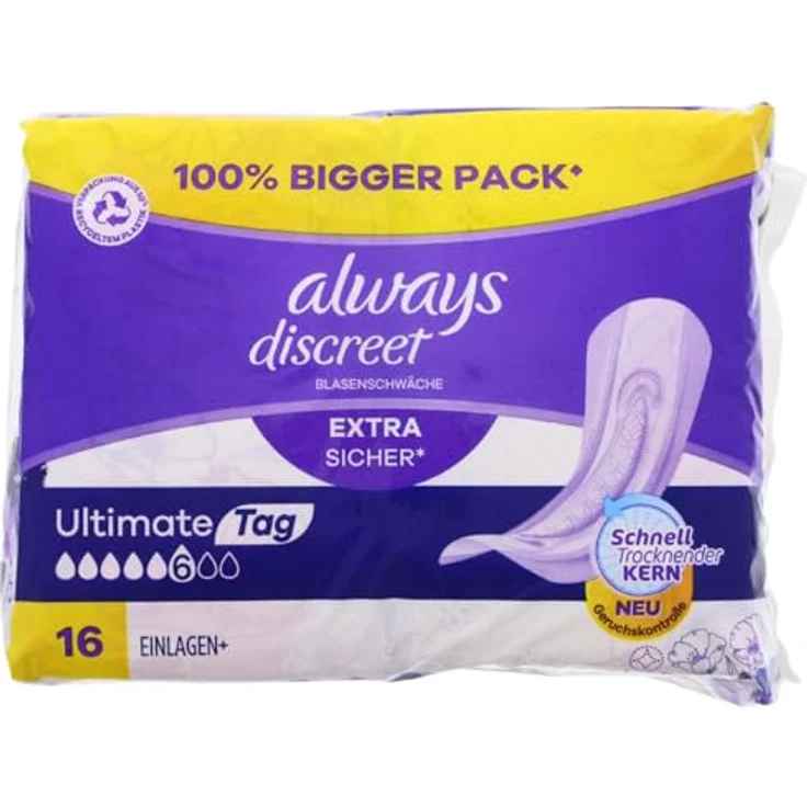 Always Discreet Extra Sicher Ultimate Tag, 2 x 16 Inkontinenz Einlagen Extra Lang, ultra dünner RapidDry Kern, langanhaltender Geruchsverschluss – Bild 2