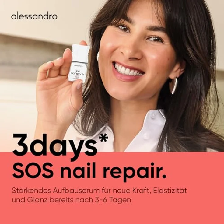 alessandro SOS Nail Repair Serum, Nagelserum für brüchige Nägel mit Biotin, AHA & marinem Silizium, schnelltrocknend, sichtbare Ergebnisse nach 3-6 Tagen, vegan, 10ml – Bild 2