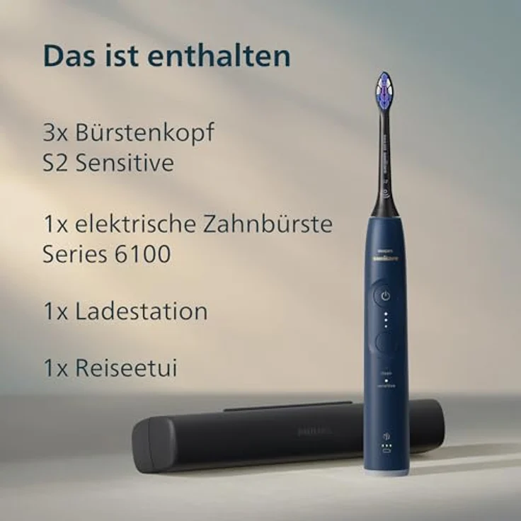 Philips Sonicare 6100 HX7403/07, Wiederaufladbare Schallzahnbürste für Erwachsene, 31.000 Bewegungen/Minute, Drucksensor, Blau, mit Reiseetui – Bild 9
