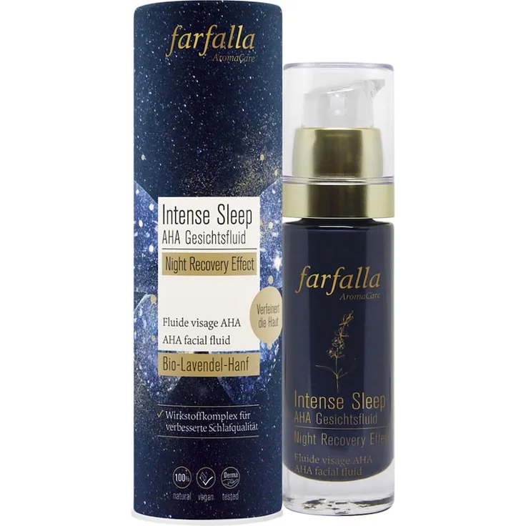 Farfalla Intense Sleep AHA Gesichtsfluid Night Recovery Effect, 30ml Nachtcreme mit Hyaluron und Bio-Lavendelöl