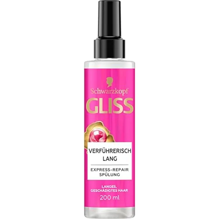 Gliss Express-Repair-Spülung Verführerisch Lang (200 ml), Haarspülung mit Hitzeschutz bis 230 °C und Biotin-Komplex für repariertes, fließendes Haar