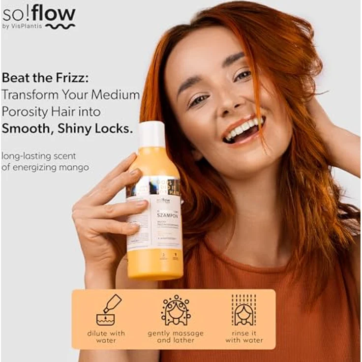 So!Flow Feuchtigkeitsshampoo für mittlere Porosität, mit Aloe & Panthenol, nährt und stärkt, ohne Silikone, 300 ml – Bild 2