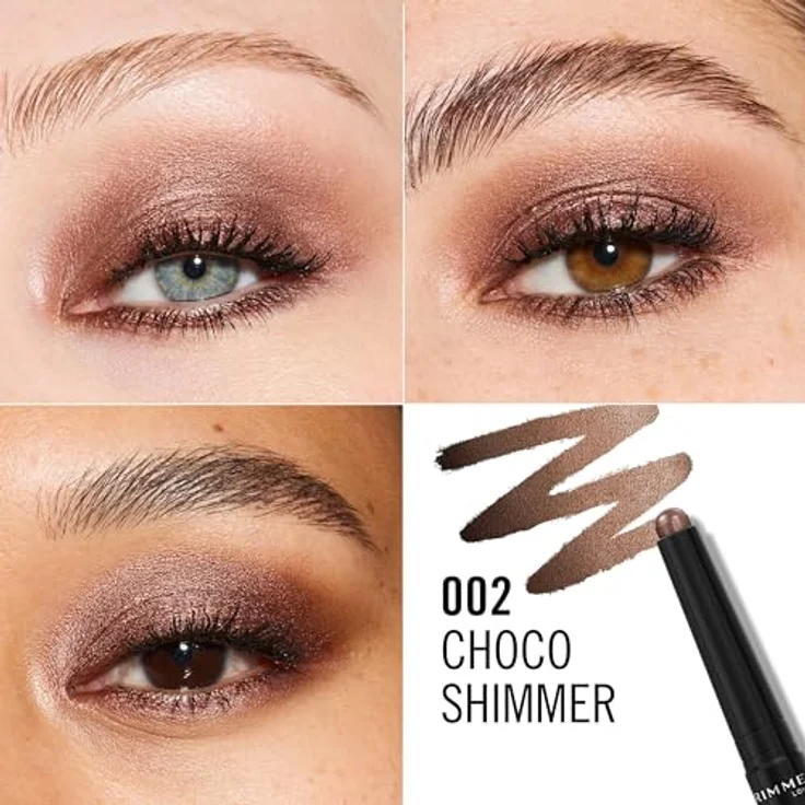 Rimmel London Wonder'Last 002 Choco Shimmer Lidschattenstift, lebendige Farben, einfach aufzutragen, ultra-cremige vegane Formel, 1,64 g – Bild 3