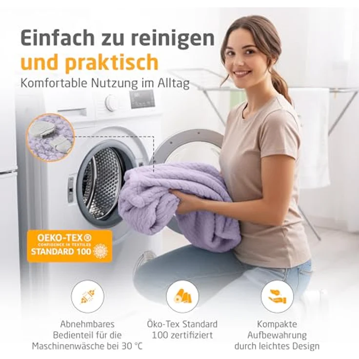 Medisana HB 418, Heizdecke in zartlila, 180 x 130 cm, 120 Watt Leistung, für gemütliche Wärme – Bild 4