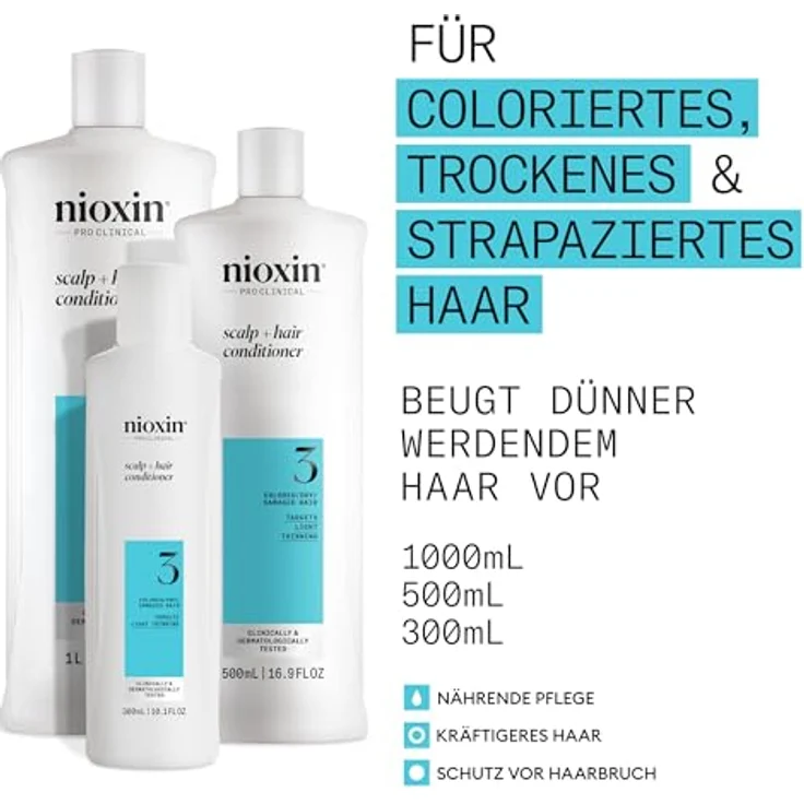 NIOXIN Scalp + Hair System 3 Conditioner - Haarspülung für coloriertes, trockenes & strapaziertes Haar (300 ml) mit Biotin, Koffein & Niacinamid – Bild 2