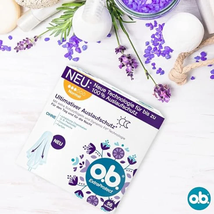 o.b. ExtraProtect Tampons Normal, mit extra Schutzflügeln und Dynamic Fit Technologie, 100% pflanzlich basierter Tamponkern, gynäkologisch getestet – Bild 7