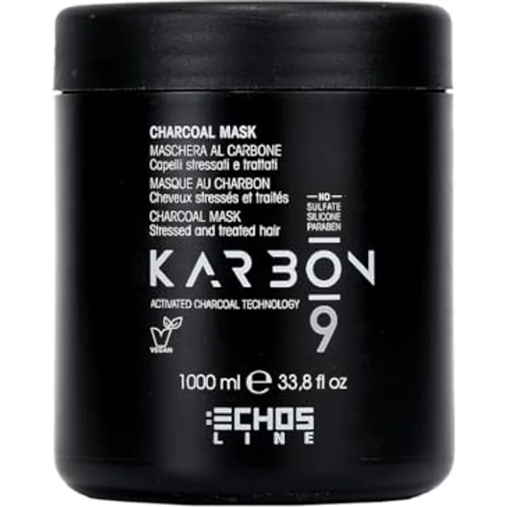 Echosline Karbon 9 Charcoal Vegan Organic Mask Carbon Based (1000ml) - Natürliche Haarkur für Energieboost