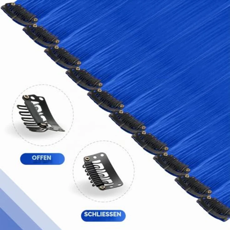FESHFEN Farbige Haarverlängerung, 10 PCS Königsblau Clip-In Haarteil, Synthetik, 55cm, hitzebeständig und ohne chemische Farbstoffe – Bild 3