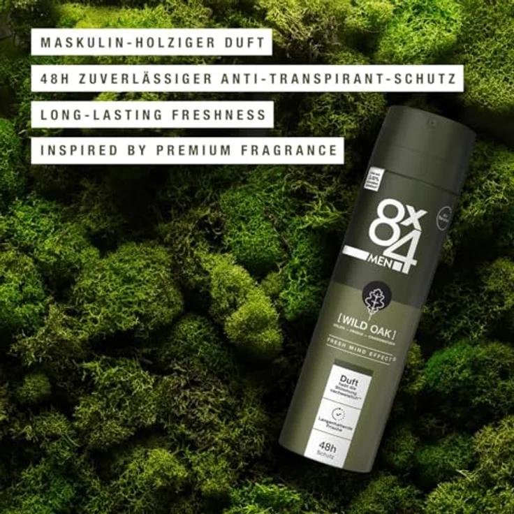 8X4 Men Wild Oak Deospray, Anti-Transpirant für Männer mit 48h Schutz, maskuliner holziger Duft, 150 ml – Bild 2