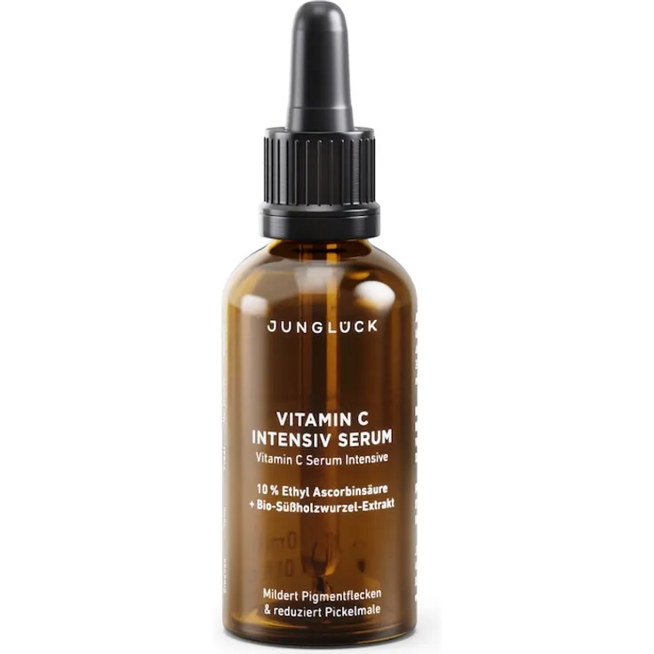 Junglück Vitamin C Intensiv Serum, Feuchtigkeitsserum mit 10% Vitamin C und Bio-Süßholzwurzel-Extrakt, 30 ml