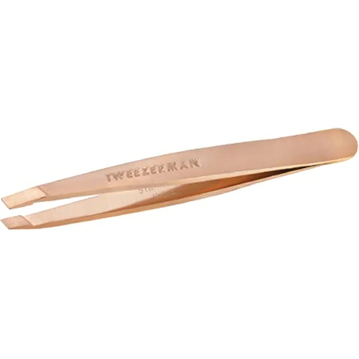 TWEEZERMAN Pinzette Mini Version mit Handgefeilter Abgeschrägter Spitze zum Augenbrauenzupfen, Rosé Gold – Bild 1