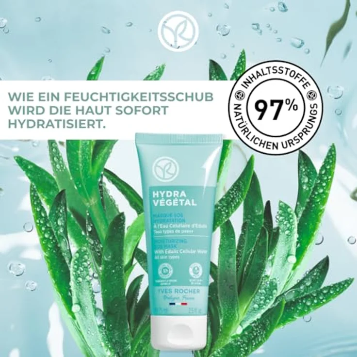 Yves Rocher HYDRA VÉGÉTAL Intensiv Feuchtigkeitsspendende SOS-Maske - Cremige Maske mit Edulis Pflanze - 75 ml – Bild 2