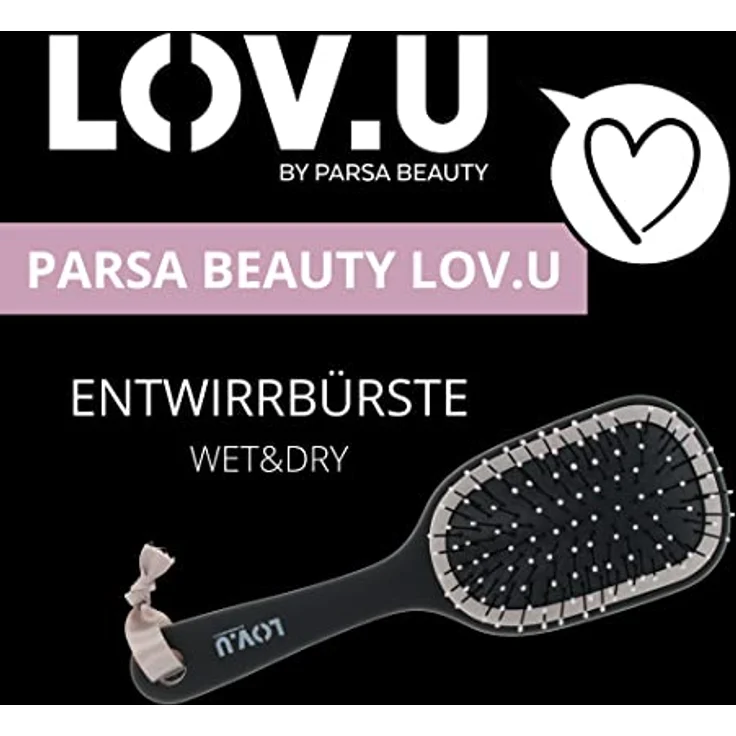 PARSA Beauty LOV.U Entwirrbürste Wet & Dry (Schwarz) – kleine Haarbürste mit Multi-Flexible-Nylonpins – Reise Haarbuerste – Hair brush women – Harebürste – Bild 2