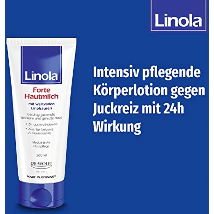 Linola Forte Hautmilch - 1 x 200 ml - Intensiv pflegende Creme gegen Juckreiz mit 24h Wirkung | Bodylotion für trockene, gereizte oder zu Neurodermitis neigende Haut | hilft ab der ersten Anwendung – Bild 3
