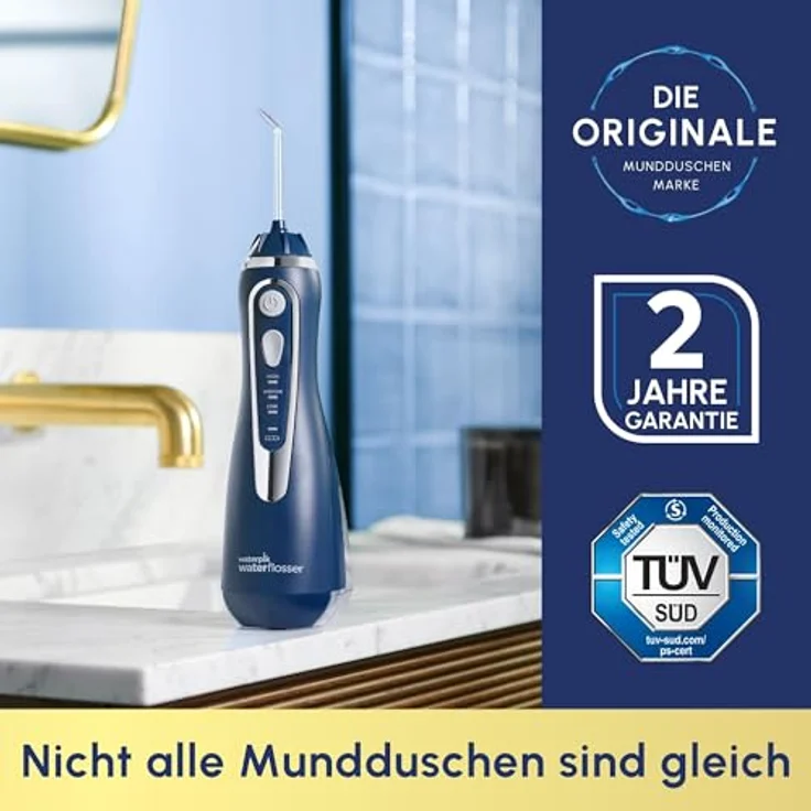 Waterpik Munddusche Cordless Advanced WP-563, kabellos mit pulsierendem Wasserstrahl, 3 Druckstufen, wasserdicht, inklusive 4 Aufsätzen, Induktionsladesystem – Bild 6