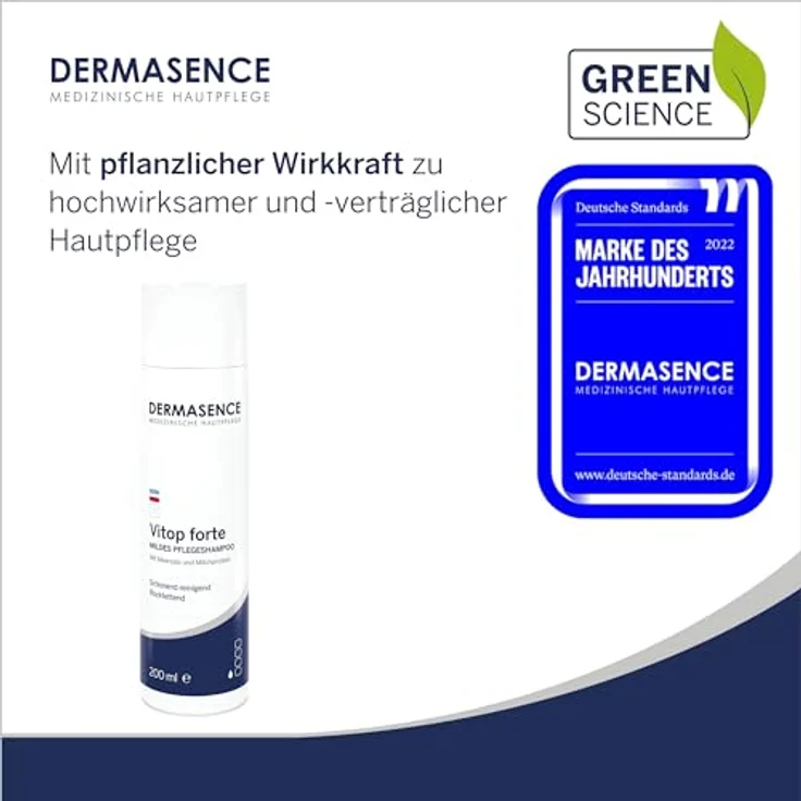DERMASENCE Vitop forte Mildes Pflegeshampoo, 200 ml - Schonende Reinigung für trockene und sensible Kopfhaut, rückfettend, brennt nicht in den Augen, auch für Kinder, pH-hautneutral – Bild 2