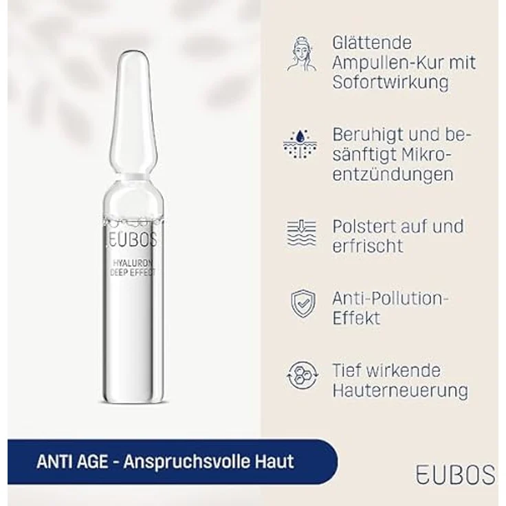 Eubos ANTI AGE, Hyaluron Deep Effect, Ampullen-Kur für jugendliche Frische, 7x 2 ml, Vegan – Bild 2