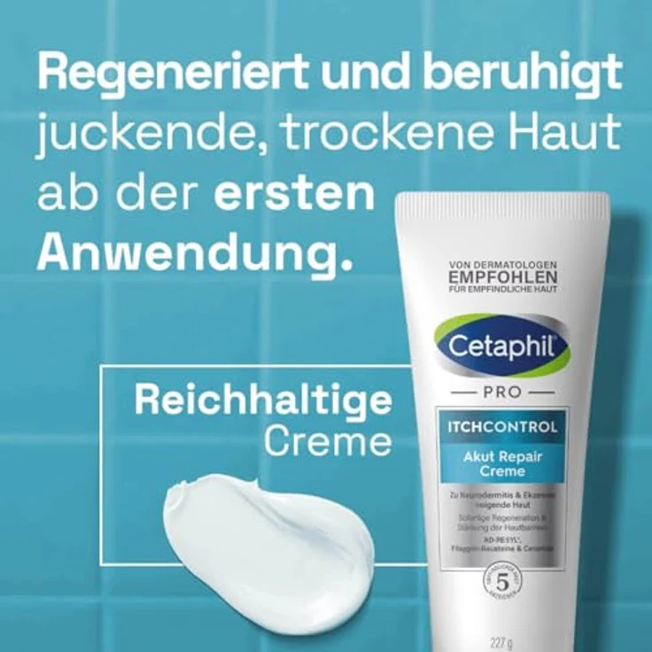 Cetaphil CETAPHIL PRO ItchControl Akut Repair Creme, 227g, Für zu Neurodermitis und Ekzemen neigende Haut, Sofortige Regeneration der Hautbarriere, Mikrobiom freundlich, Ohne Duft- und Konservierungsstoffe – Bild 2