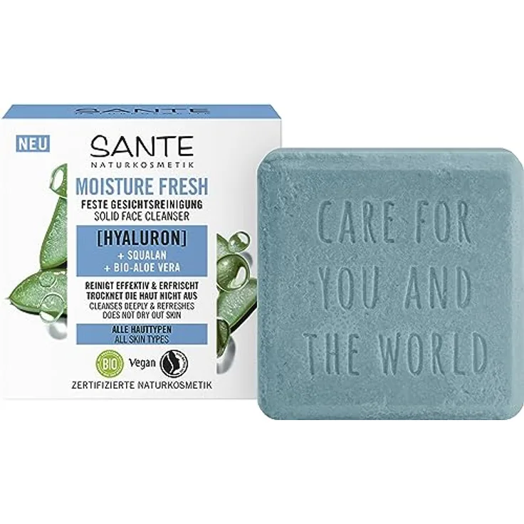 SANTE Naturkosmetik Moisture Fresh Feste Gesichtsreinigung mit Bio-Aloe Vera, Hyaluron & Squalan, 60g, für sanfte und porentiefe Reinigung