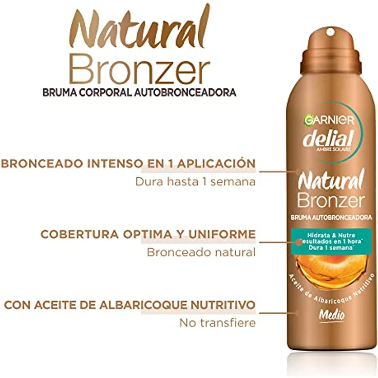 Garnier Natural Bronzer Bruma Autobronceadora Medio 150 Ml, Selbstbräuner mit kühlendem Effekt und flexiblem Design – Bild 3