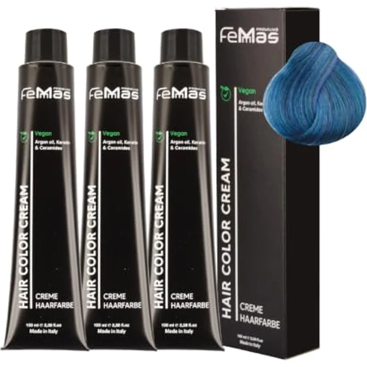 FemMas Haarfarbe 3x Fantasy Türkis, Creme Haarfarbe mit Arganöl, Keratin & Ceramiden für dauerhafte Färbung, 100 ml – Bild 1