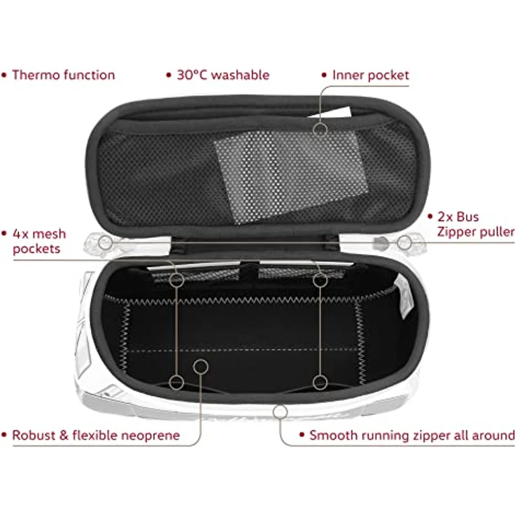 BRISA VW Collection - Volkswagen Neopren Universal-Schmink-Kosmetik-Kultur-Reise-Apotheke-Tasche-Mäppchen-Beutel T1 Bulli Bus (Petrol & Braun/Klein) – Bild 2