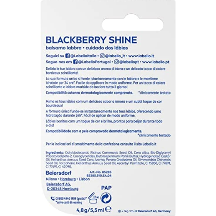 Labello Blackberry Shine Lippenbalsam 4,8 g, feuchtigkeitsspendender Lippenbalsam mit Brombeeraroma und natürlichen Inhaltsstoffen, schimmernde Farbpigmente – Bild 3