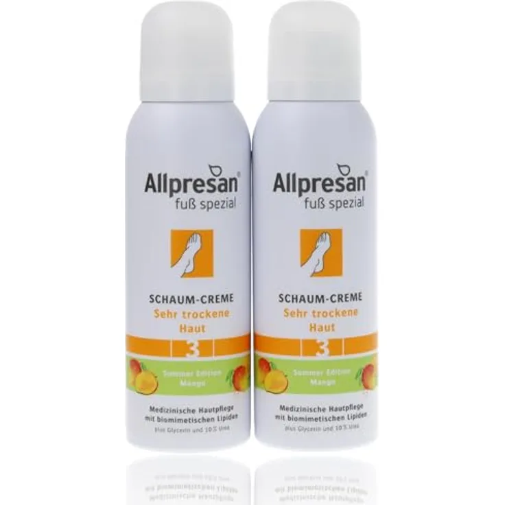 Allpresan Fuß Spezial Nr. 3, Schaum-Creme mit Mango Duft, 2x125 ml für sehr trockene Haut, intensive Feuchtigkeitsversorgung, angenehmes Auftragen