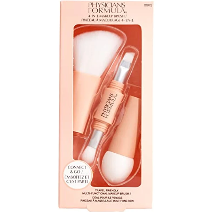 Physicians Formula, 4-in-1-Pinsel, Makeup-Pinsel für das Auftragen von Make-up für unterwegs, Lidschattenpinsel, Eyeliner-/Brauenpinsel, Bronzer-/Bürstenpinsel und Foundation-/Concealer-Schwämmchen - Preisvergleich – Bild 1