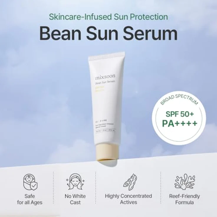 mixsoon Bean Sun Serum SPF 50+ PA++++, leichtes koreanisches Sonnenschutz-Serum mit Niacinamid und Hyaluronsäure, 50 ml, ohne Weißschleier, riff-sicher, feuchtigkeitsspendend – Bild 3