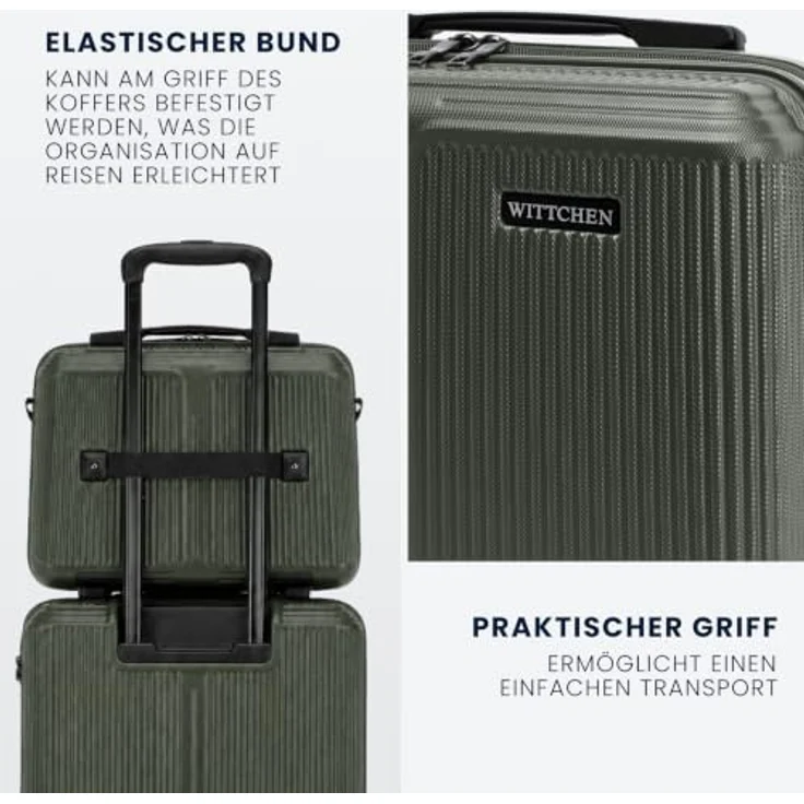 WITTCHEN Stripes Line Kosmetiktasche, Hartschalenkoffer aus ABS mit zwei Fächern und abnehmbarem Schultergurt, khaki – Bild 4