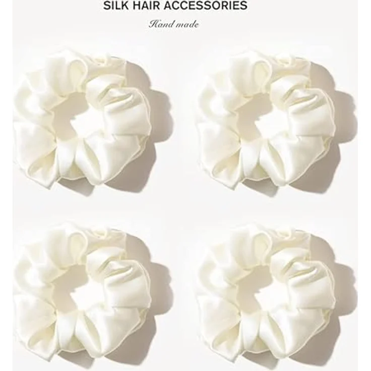townssilk Silk Skinnie Haargummis, 100% reine Maulbeerseide 22 Momme, haarfreundlich, elastisch, 4 Stück, Weiß – Bild 2
