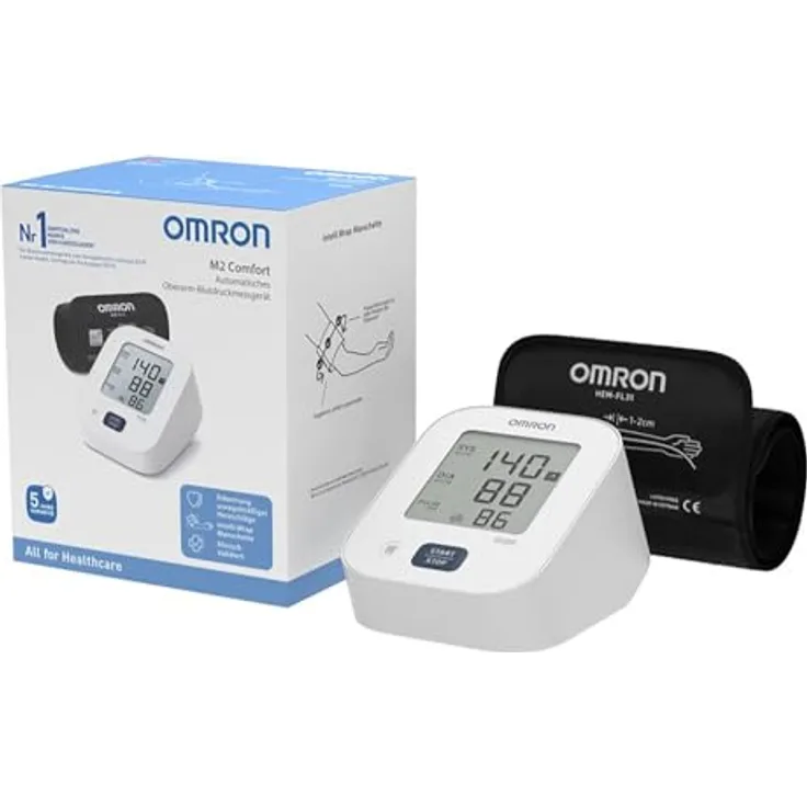 Omron M2 Comfort, Klinisch validiertes Oberarm Blutdruckmessgerät für zu Hause, 1 St.