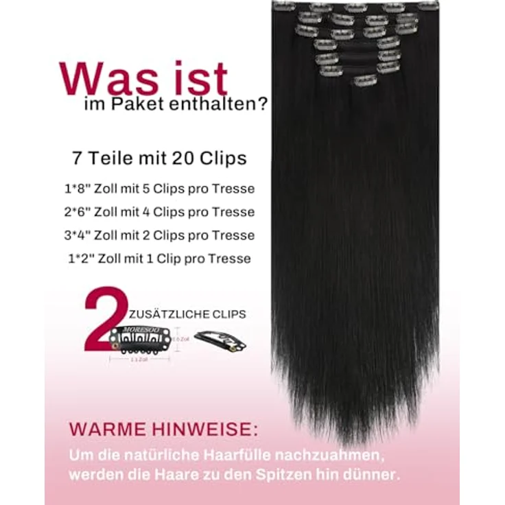 Moresoo Clip Extensions Echthaar 55cm, 7pcs 120g, Wiederverwendbar, Seidig und Glänzend, Verschiedene Farbalternativen verfügbar – Bild 3