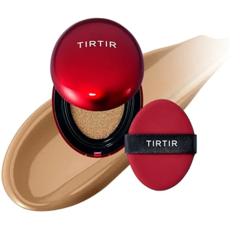 TIRTIR Mask Fit Red Cushion Mini, langanhaltendes Make-up mit Schwämmchen, Farbton 34W Toffee, 4.5 g